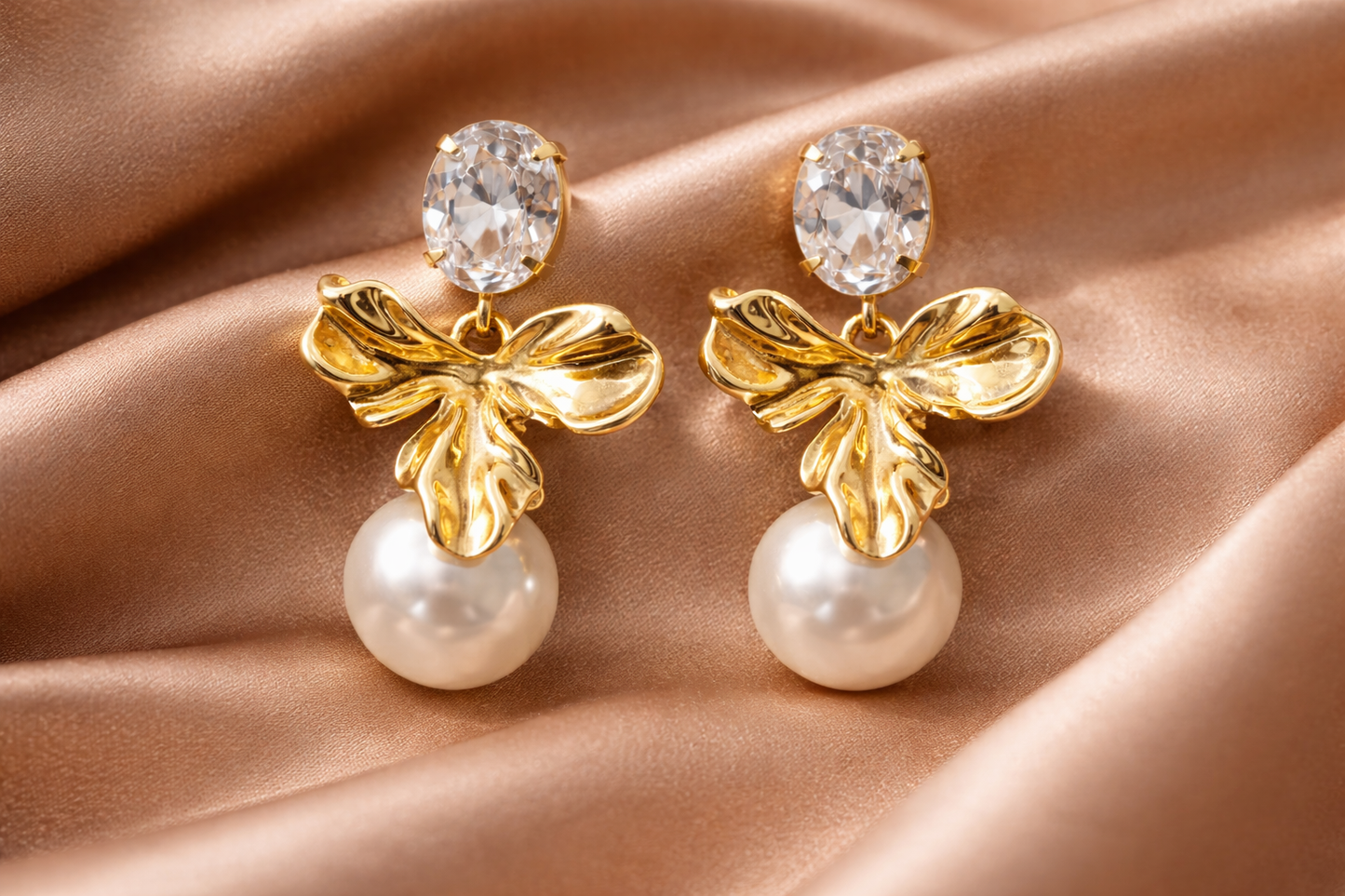 Gold Pearl Drop Stud Earrings