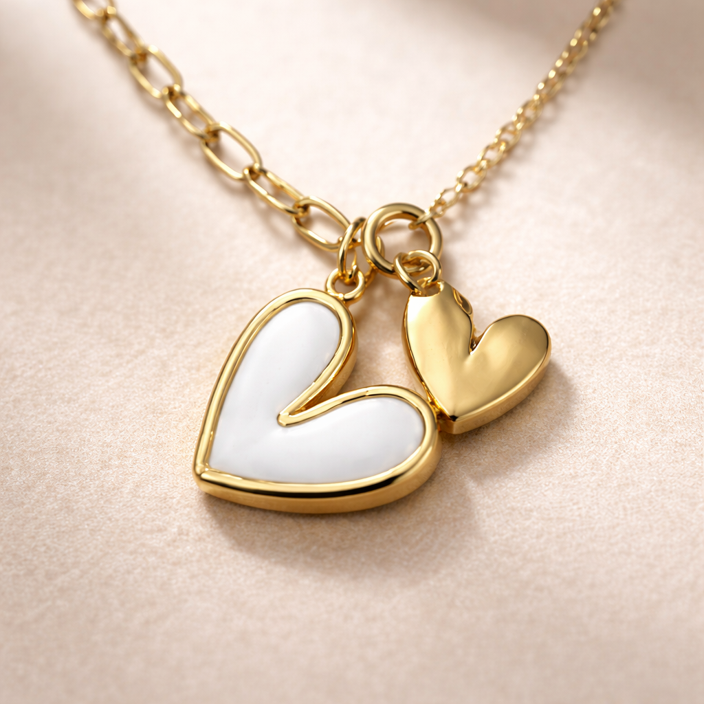 Minimal Gold Double Heart Pendant Necklace