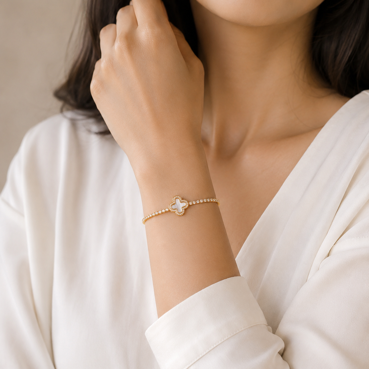 White Clover Crystal Tennis Bracelet
