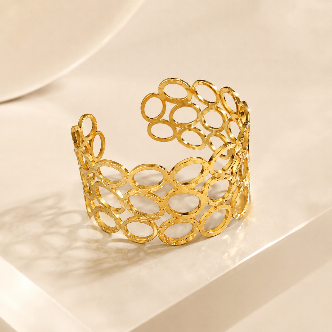 Geometric Oval Gold Cuff Bracelet