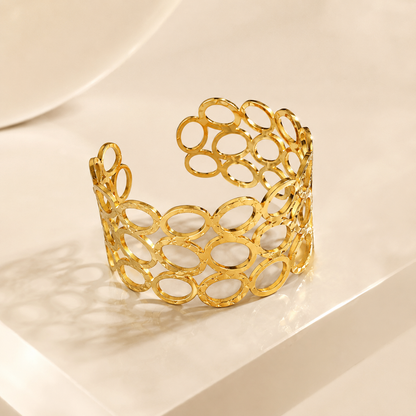 Geometric Oval Gold Cuff Bracelet
