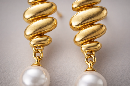 Gold Wing Pearl Drop Stud Earrings
