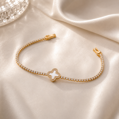White Clover Crystal Tennis Bracelet