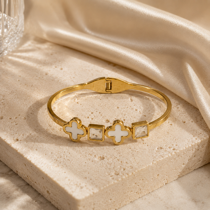 Clover Crystal Gold Bangle Bracelet