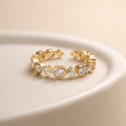 Gold Heart & Crystal Open Band Ring