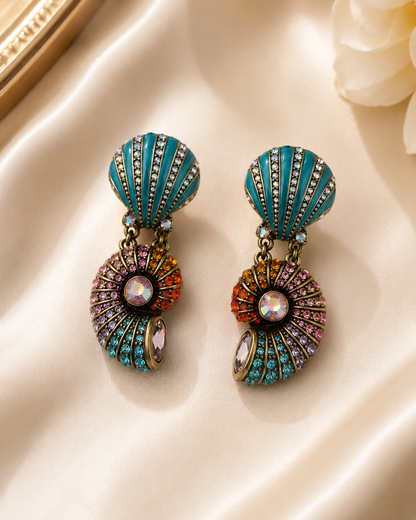 Ocean Crystal Seashell Drop Earrings