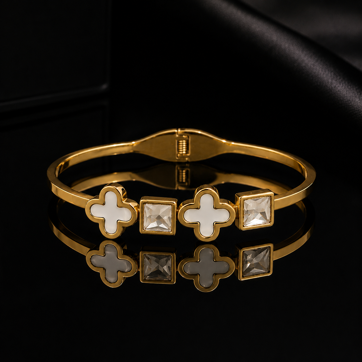 Clover Crystal Gold Bangle Bracelet