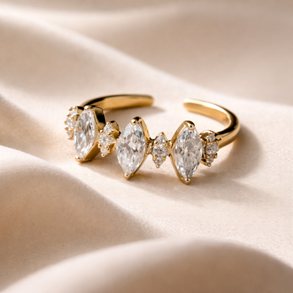 Marquise Crystal Open Adjustable Gold Ring