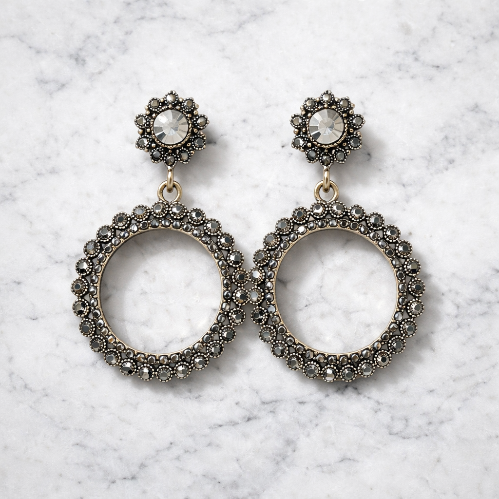 Vintage Crystal Halo Circle Drop Earrings