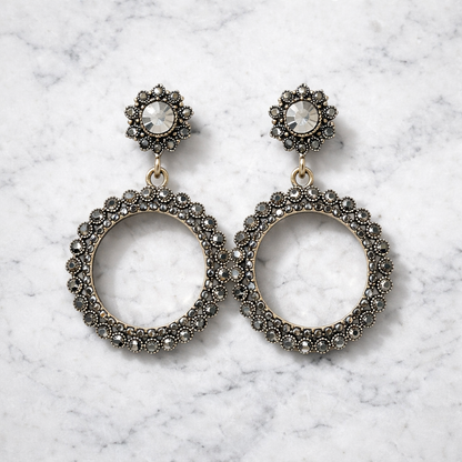 Vintage Crystal Halo Circle Drop Earrings