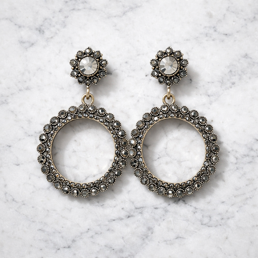 Vintage Crystal Halo Circle Drop Earrings