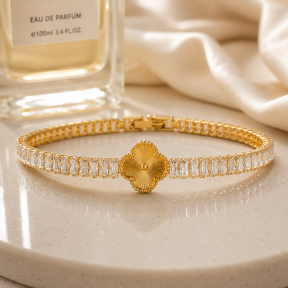 Golden Clover Crystal Tennis Bracelet