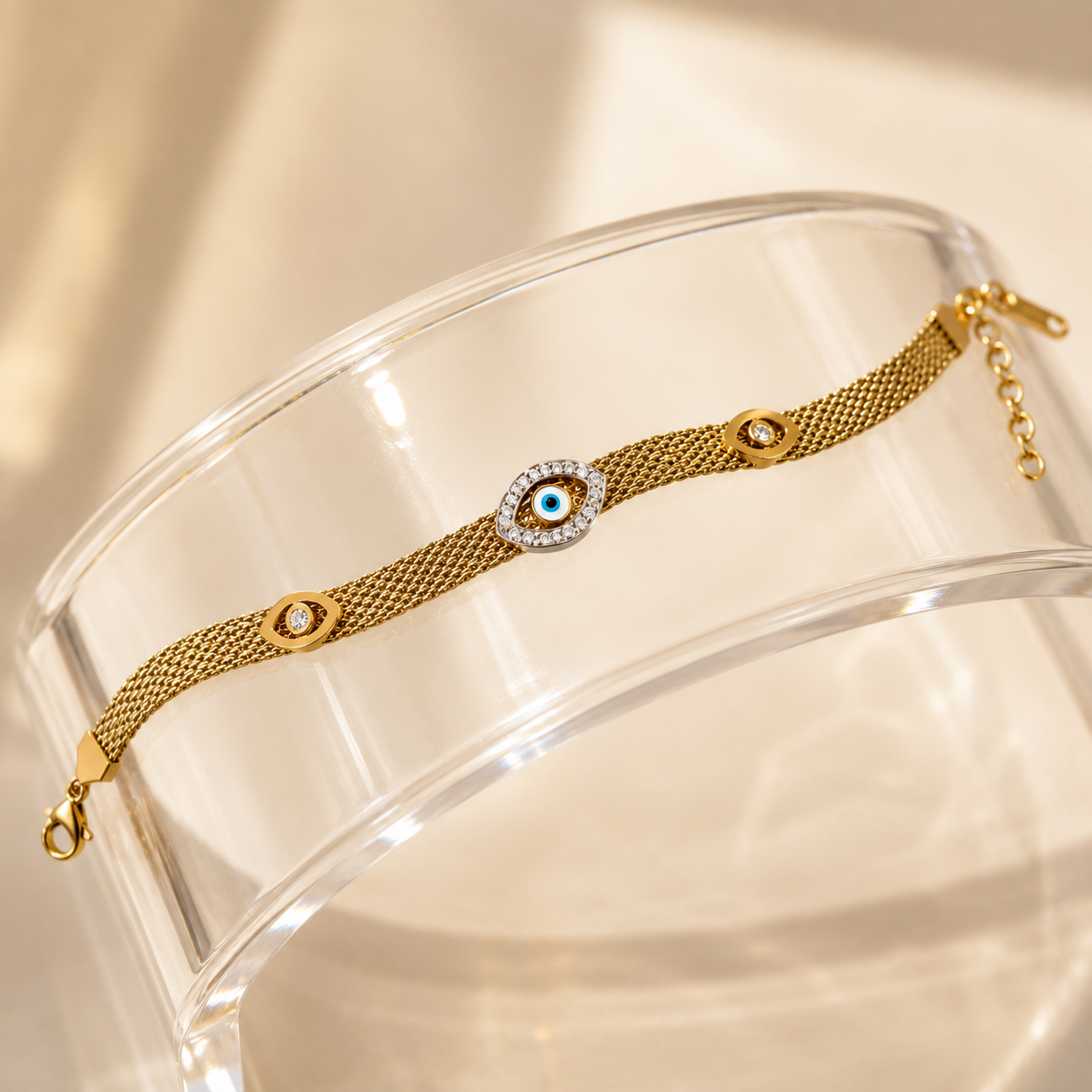 Gold Evil Eye Mesh Bracelet