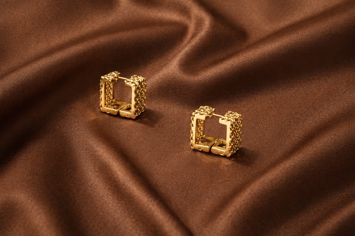 Gold Textured Square Hoop Earrings