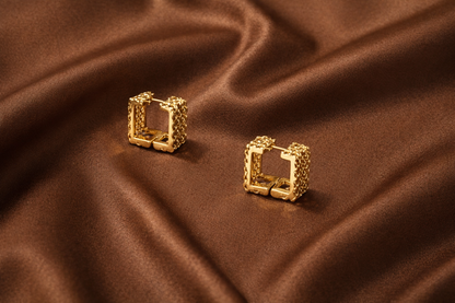 Gold Textured Square Hoop Earrings