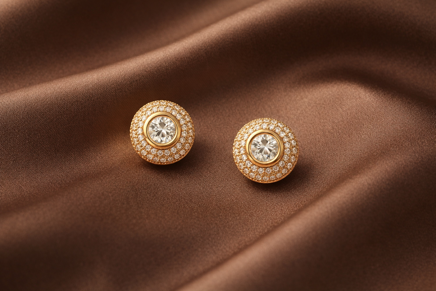 Gold Halo Crystal Stud Earrings