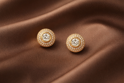 Gold Halo Crystal Stud Earrings
