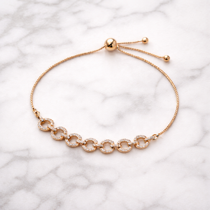 Rose Gold CZ Circle Link Adjustable Bracelet