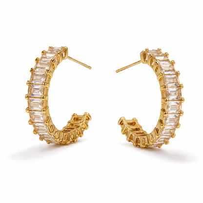 Baguette Crystal Hoop Earrings