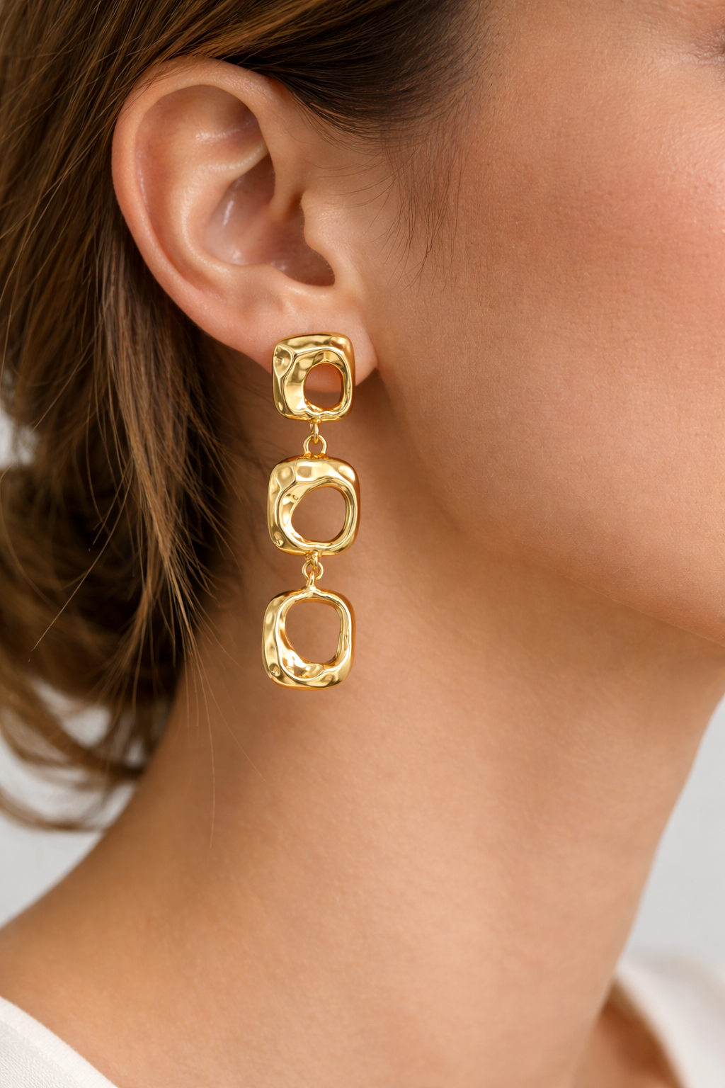Gold Square Link Drop Earrings