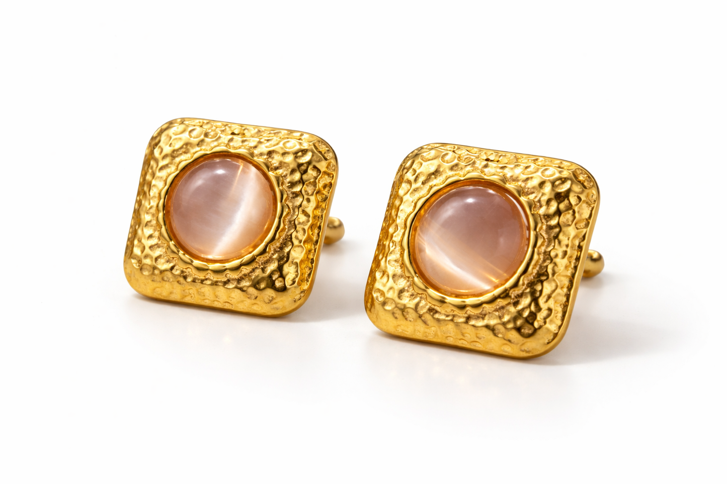 Gold Square Stone Statement Stud Earrings