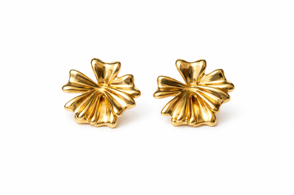 Gold Flower Statement Stud Earrings