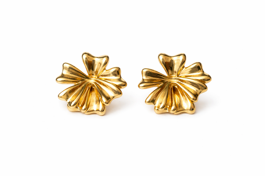 Gold Flower Statement Stud Earrings