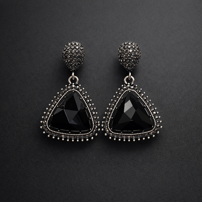 Black Crystal Triangle Drop Earrings