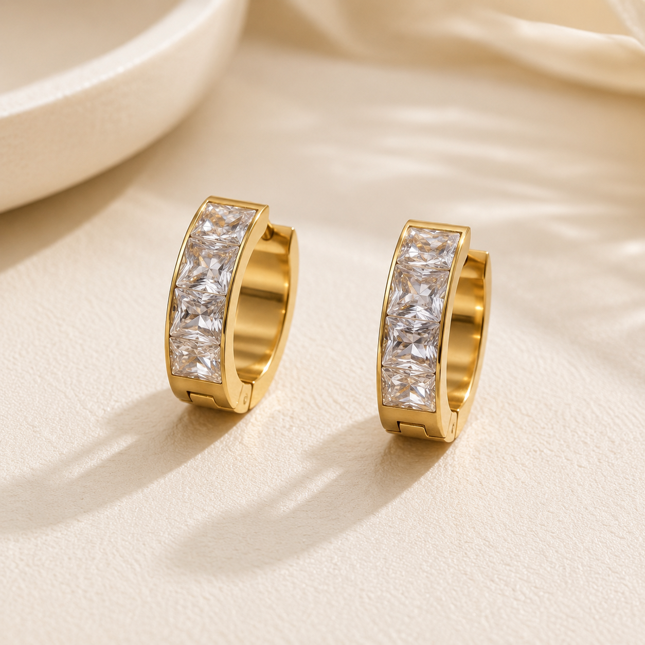 Princess Cut Crystal Huggie Hoop Earrings