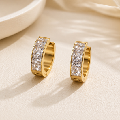 Princess Cut Crystal Huggie Hoop Earrings