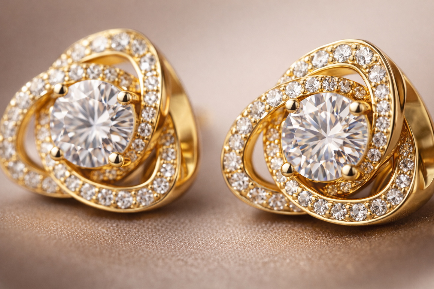 Gold Swirl Crystal Stud Earrings