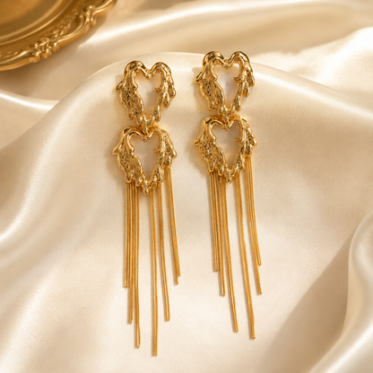 Luxe Heart Tassel Drop Earrings