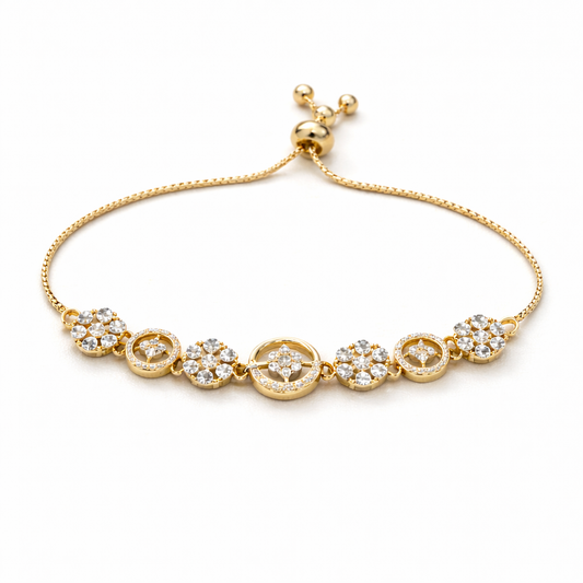 Gold Crystal Floral Charm Adjustable Bracelet