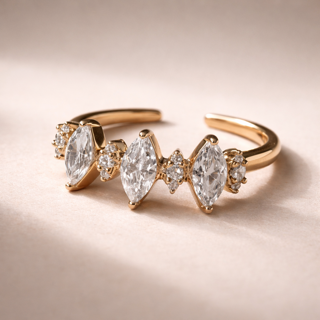 Marquise Crystal Open Adjustable Gold Ring