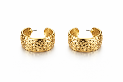 Gold Textured C Hoop Earrings