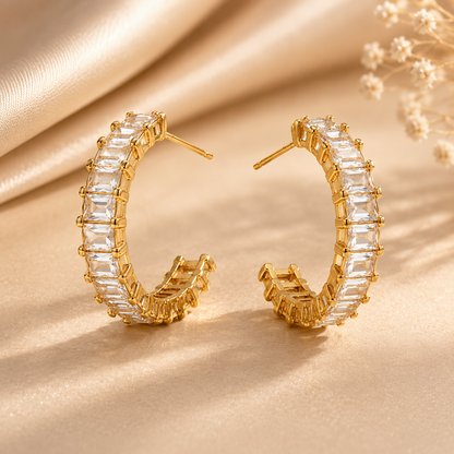 Baguette Crystal Hoop Earrings