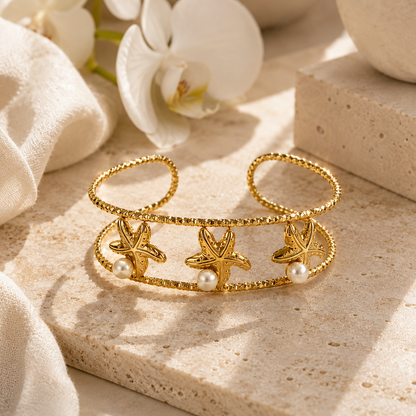 Pearl Starfish Gold Cuff Bracelet