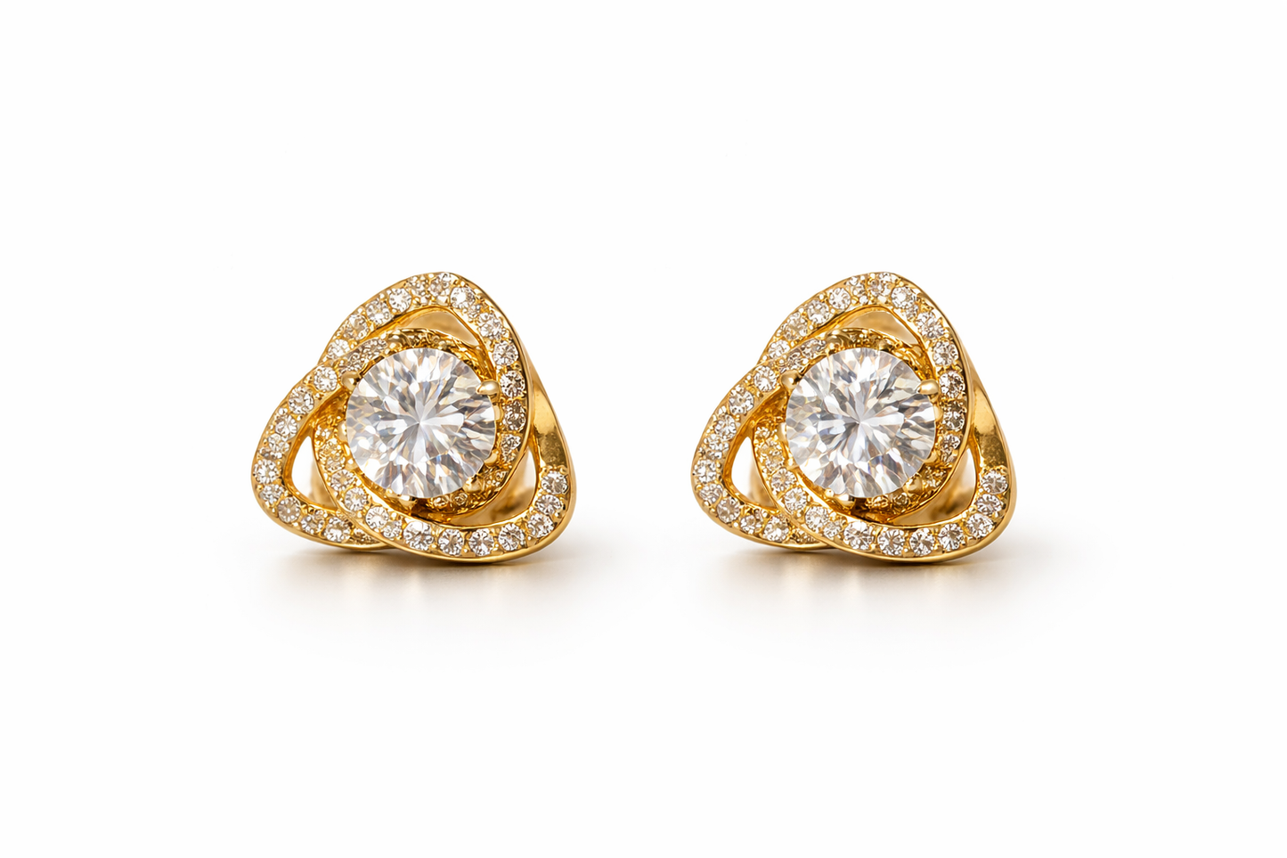 Gold Swirl Crystal Stud Earrings
