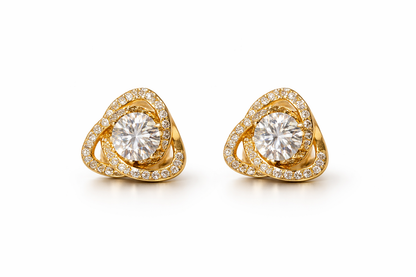 Gold Swirl Crystal Stud Earrings