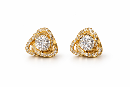 Gold Swirl Crystal Stud Earrings