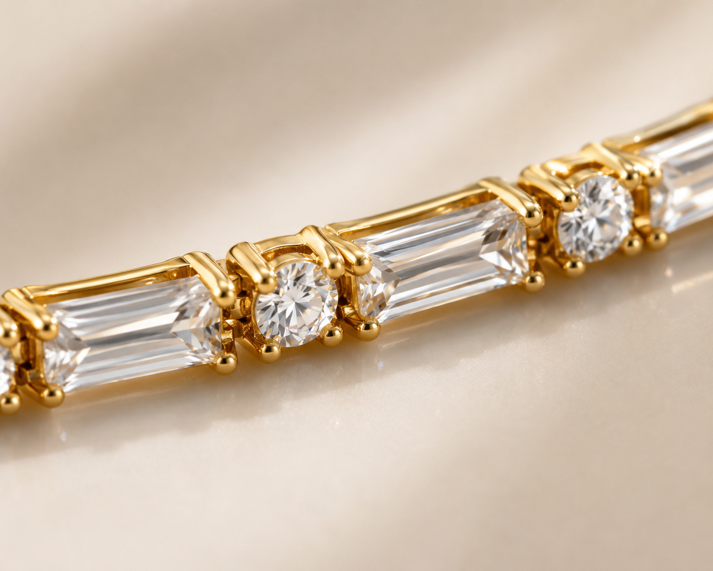 Gold Baguette Crystal Tennis Bracelet