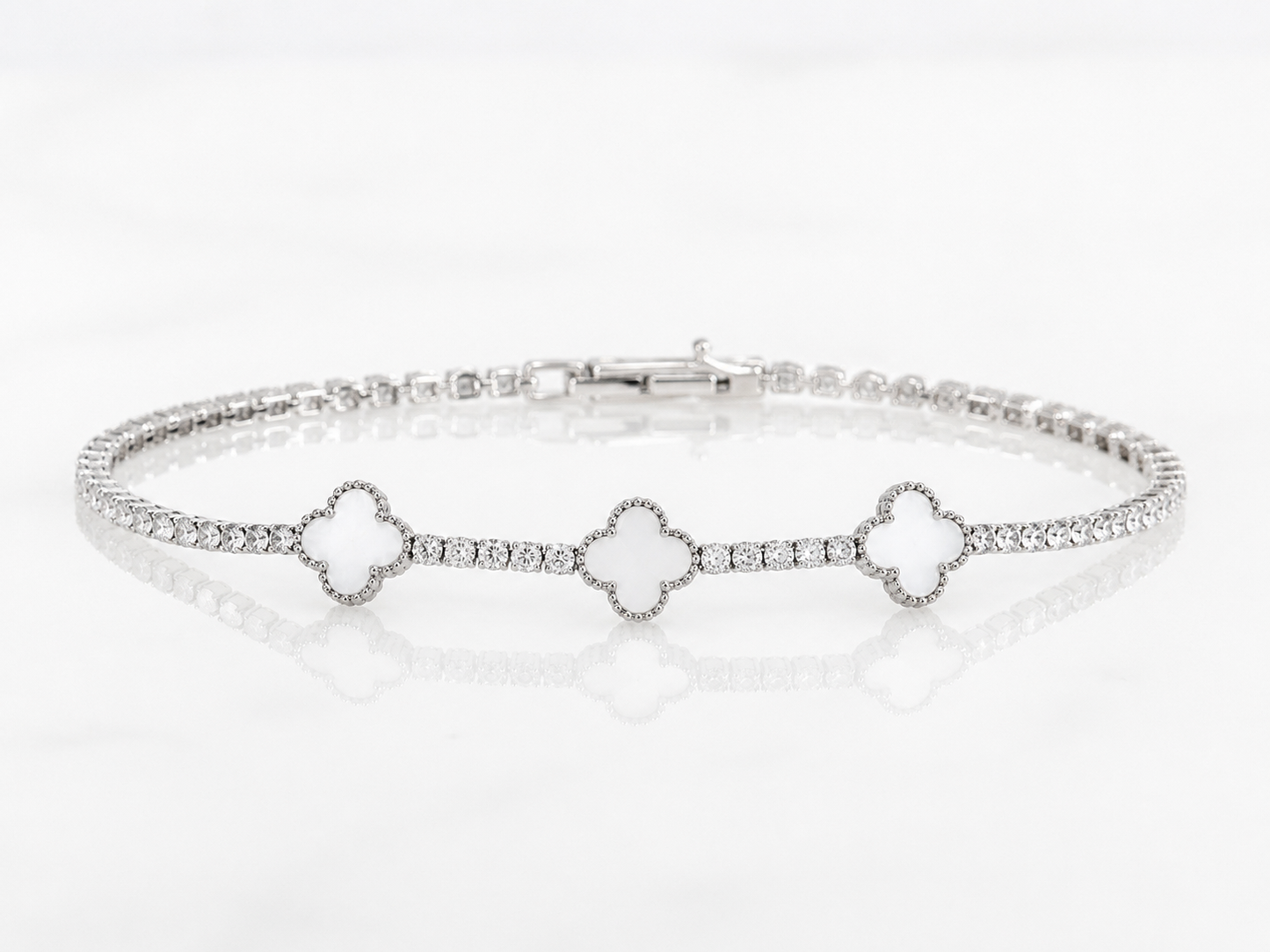 Silver Clover CZ Tennis Bracelet
