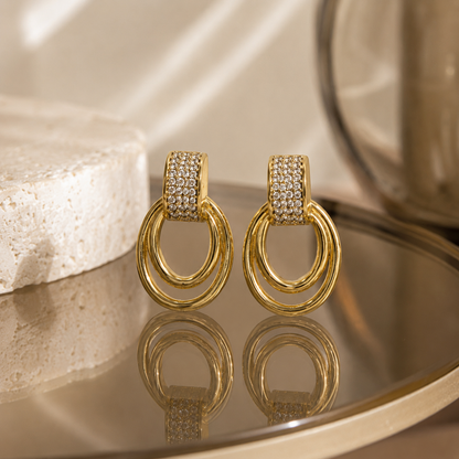Gold Double Hoop Drop Earrings