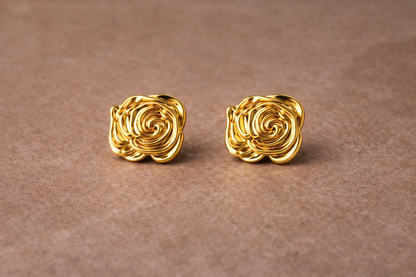 Gold Rose Swirl Stud Earrings