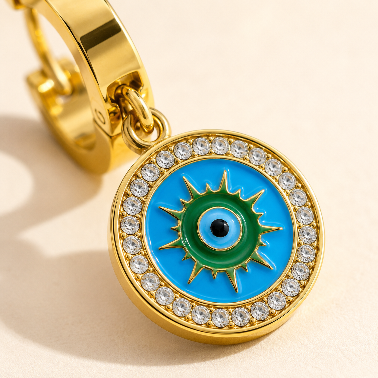 Gold Evil Eye Charm Huggie Earrings
