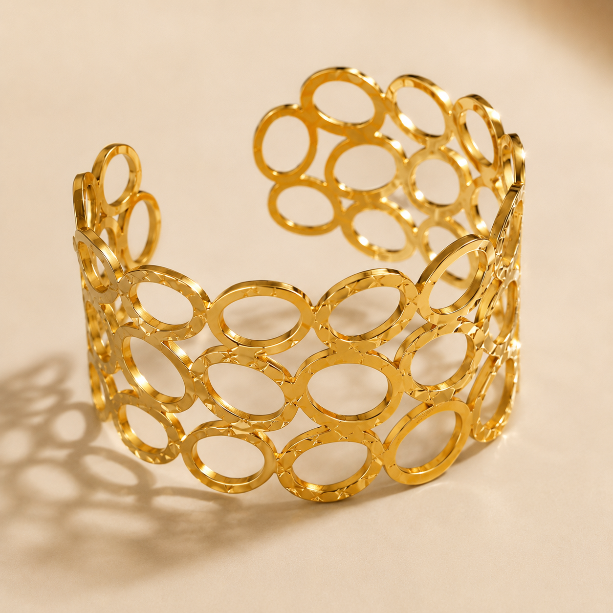 Geometric Oval Gold Cuff Bracelet
