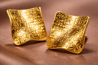 Hammered Gold Square Stud Earrings