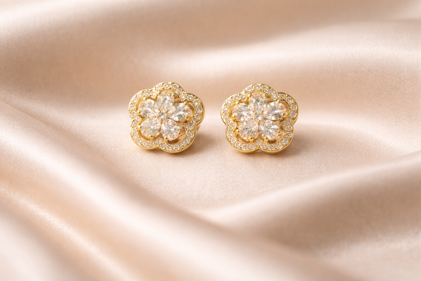 Gold Crystal Flower Stud Earrings