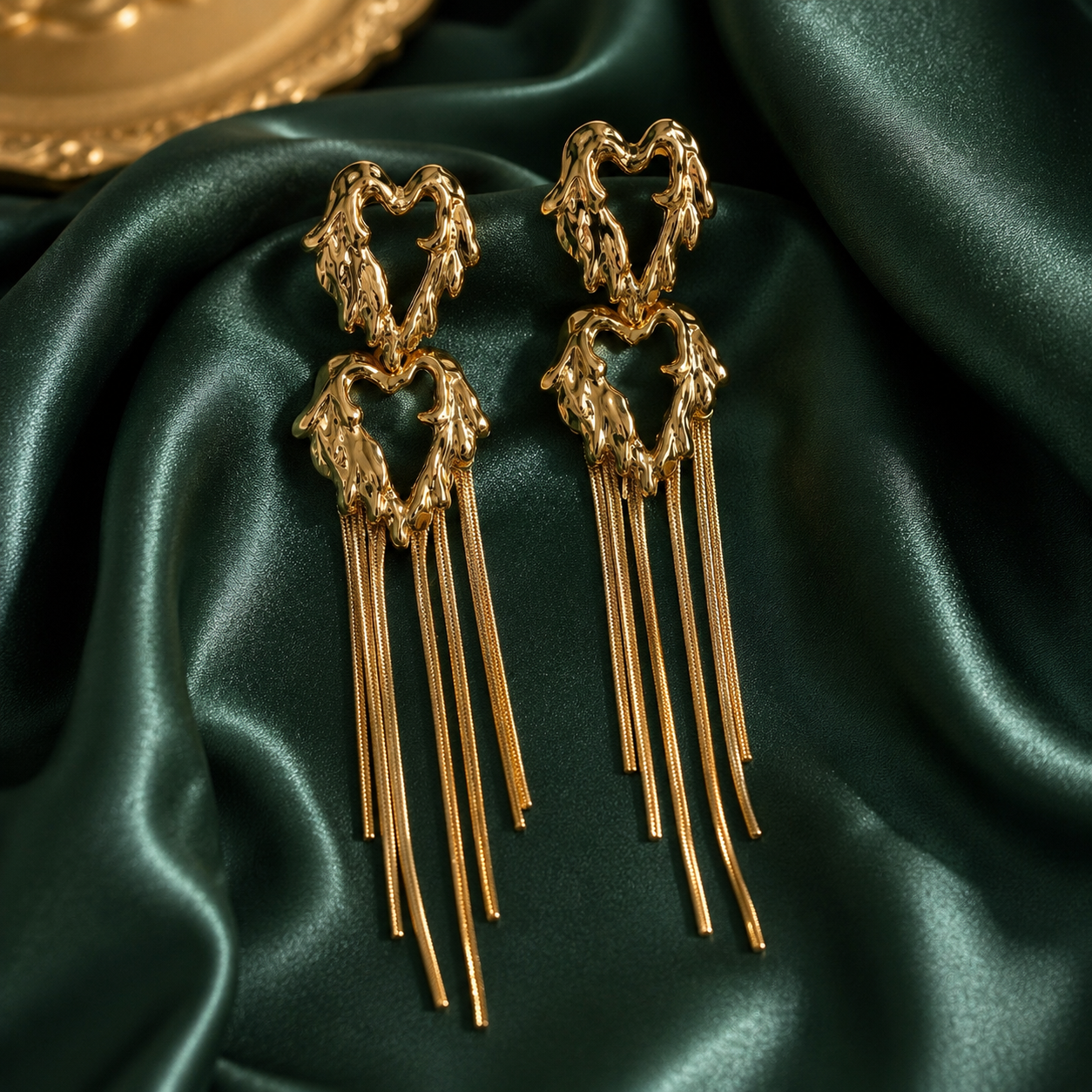Luxe Heart Tassel Drop Earrings