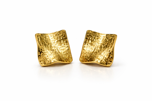 Hammered Gold Square Stud Earrings